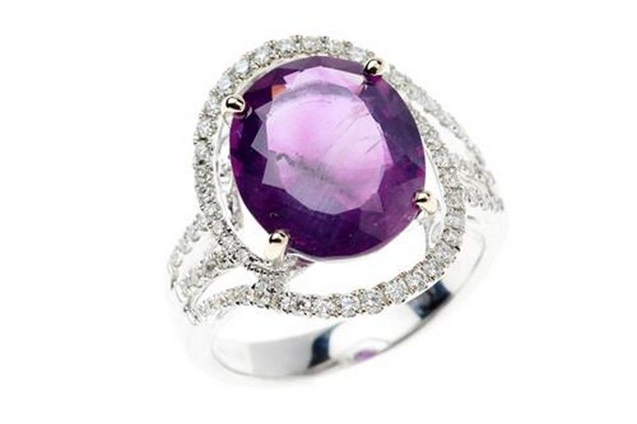 18ct White Gold Purple Ruby & Diamond Ring - Rings - Jewellery