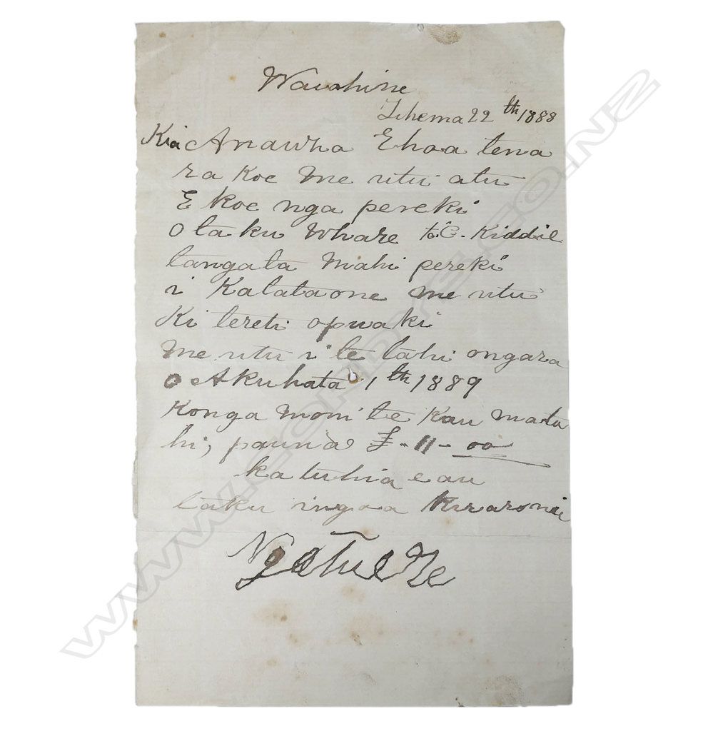 A December 22nd 1888 letter written in Maori with translation,… - New ...