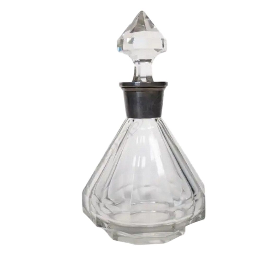 1920s Silver and Crystal Decanter with Inscription, Decagon Form ...