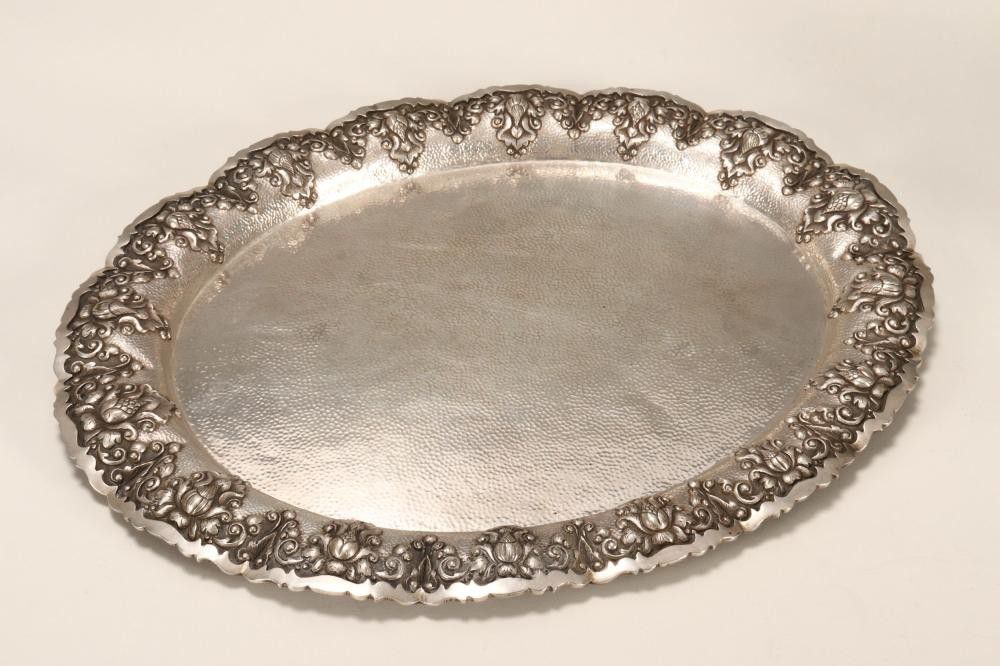 Indo-Dutch Yogya Silver Tray with Floral Design - Trays, Salvers ...