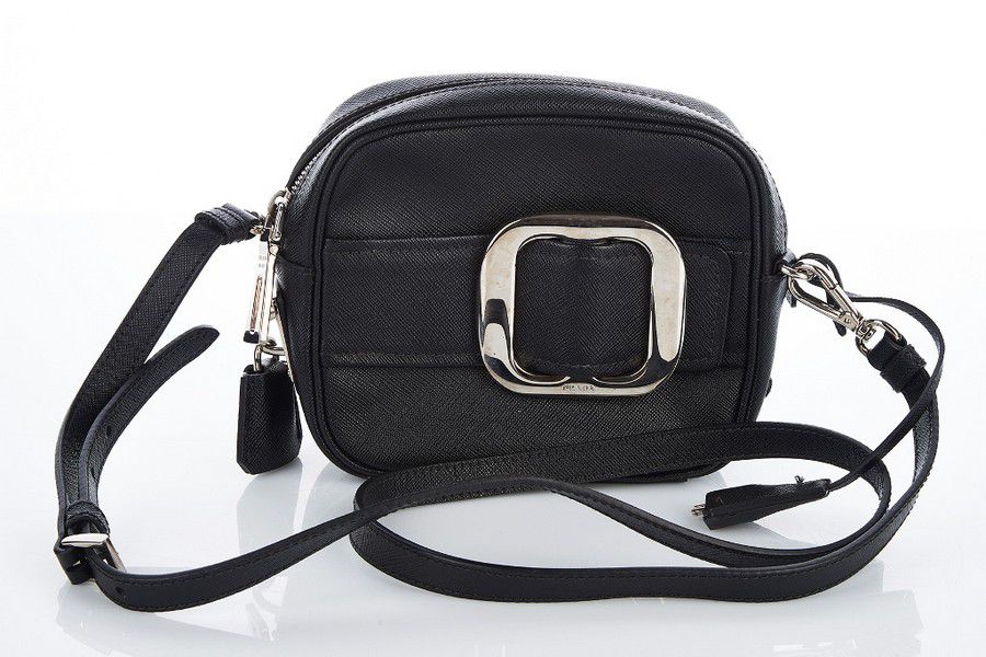 Prada Black Saffiano Leather Crossbody Bag with Buckle Detail ...