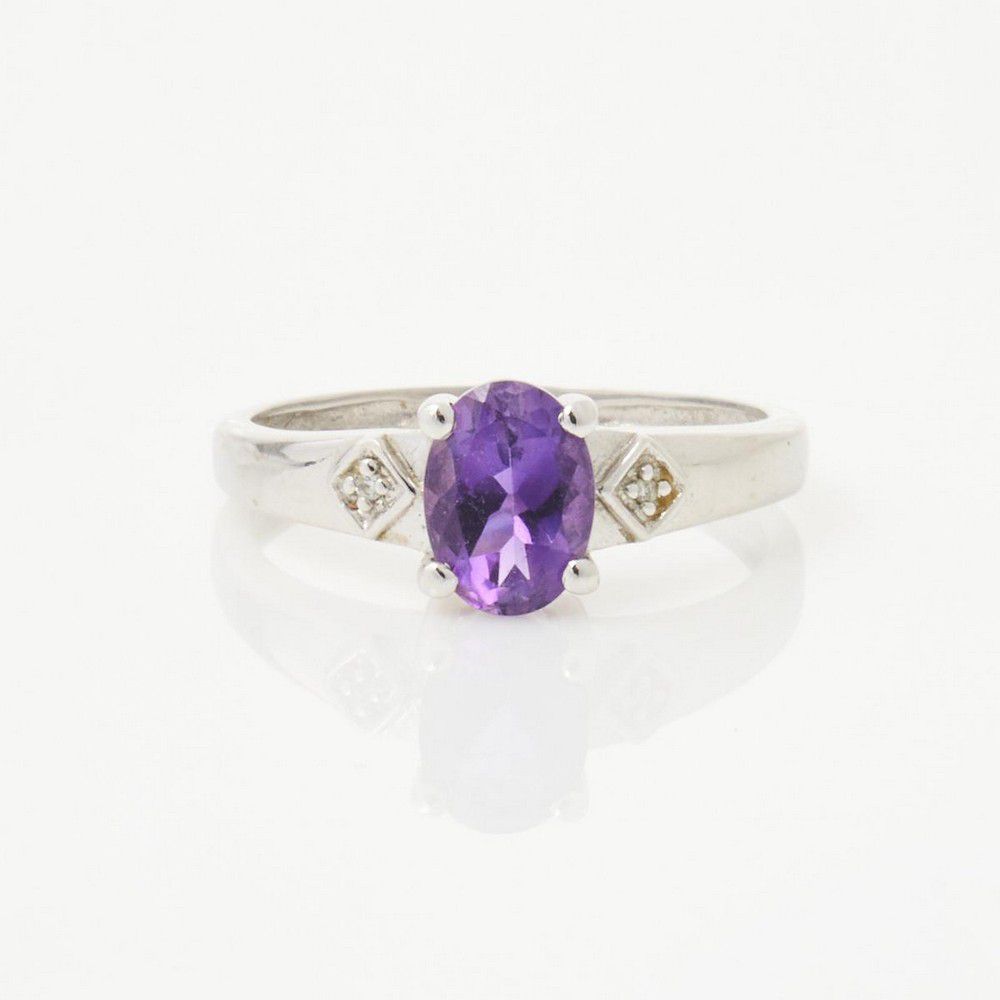 Oval Amethyst and Diamond White Gold Ring - Rings - Jewellery