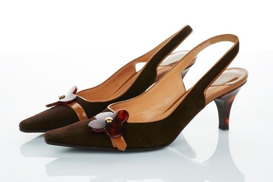 Louis Vuitton brown patent leather sling back heels 39.5