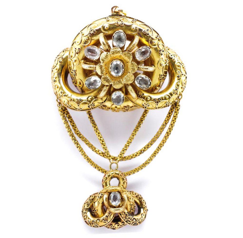 Victorian Gold Knot Brooch with Gemstones - Brooches - Jewellery