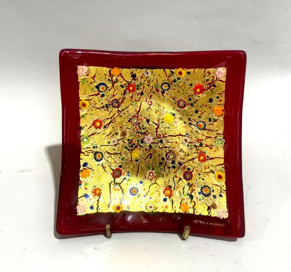 Murano Glass - Small Red Floral Dish main image 0