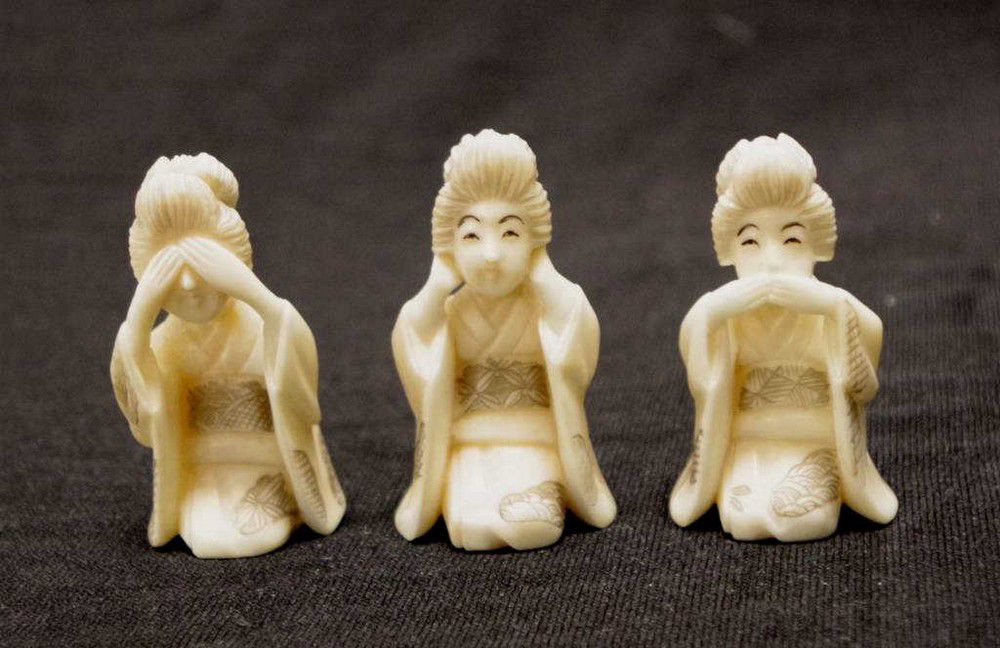 Japanese Ivory Geisha Trio See, Speak, Hear No Evil Ivory Oriental