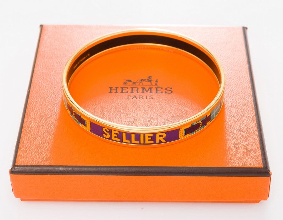Hermes Enamel and Gold Bangle with Box - Bracelets/Bangles - Jewellery
