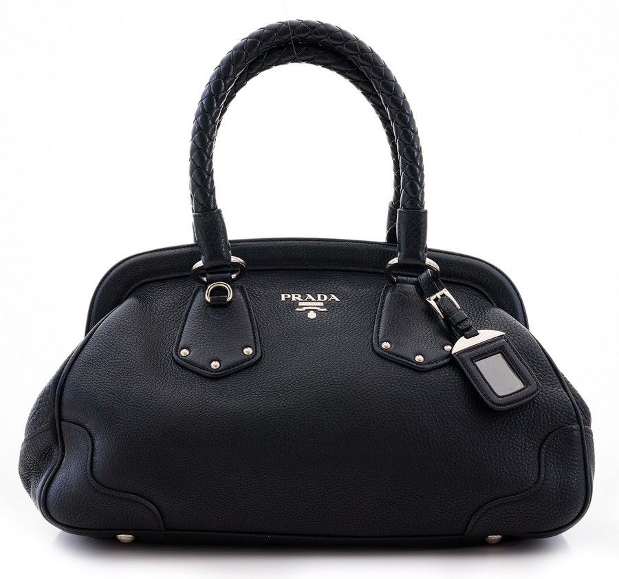 Prada Black Leather Handbag with Woven Handles - Handbags & Purses ...