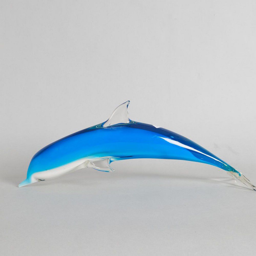 Murano Dolphin Art Glass Blue And White Venetian Murano Glass