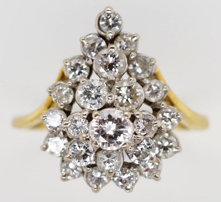 18ct Gold Diamond Cluster Ring, Tiered Setting, Size M - Rings - Jewellery