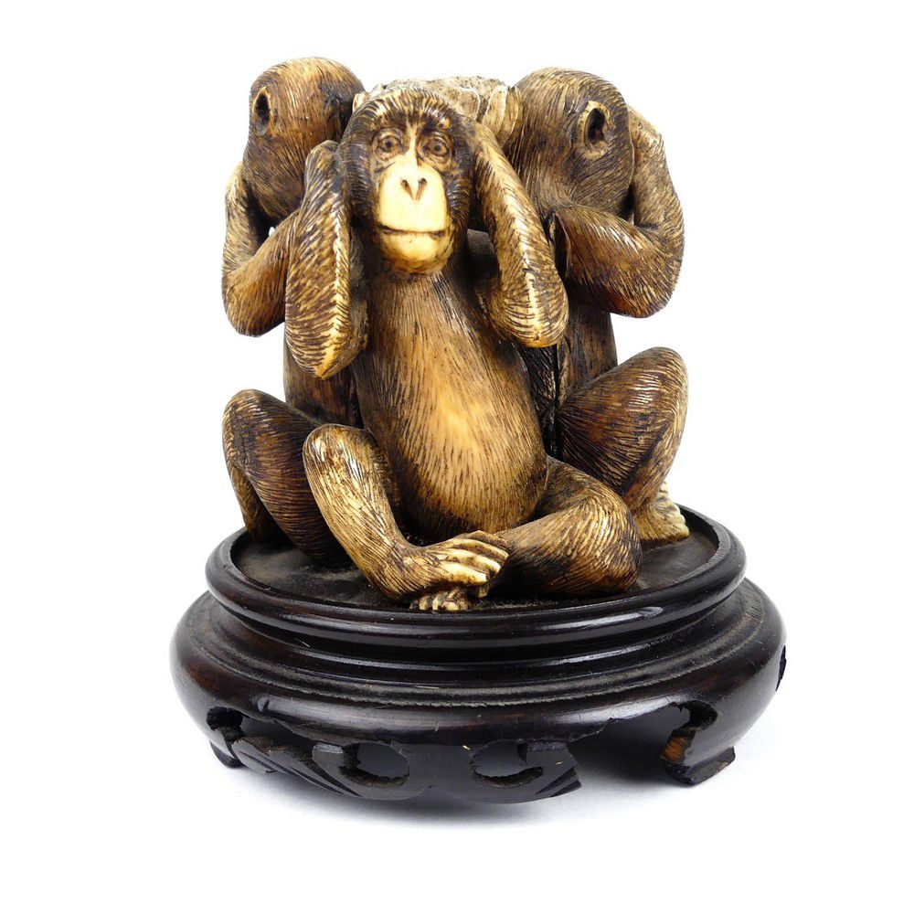 Japanese Ivory Three Wise Monkeys Group Ivory Oriental