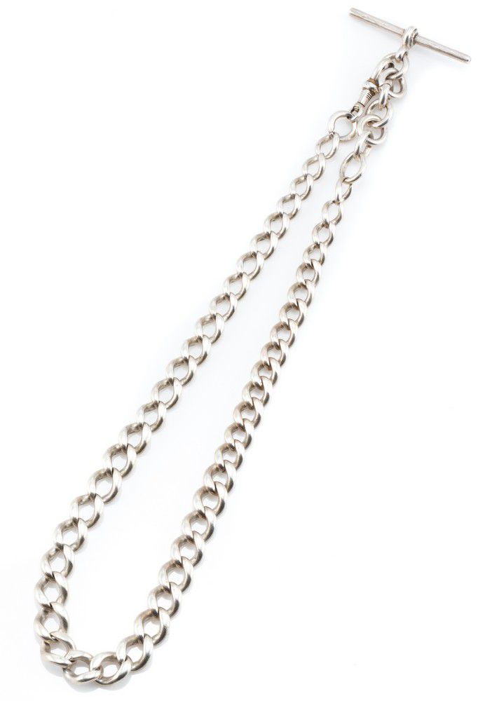 Antique Silver Albert Chain with Graduated Curb Links - Necklace/Chain ...