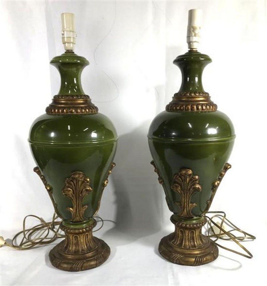 Italian Green & Gold Ceramic Table Lamp Bases (67cm) - Lamps - Table ...