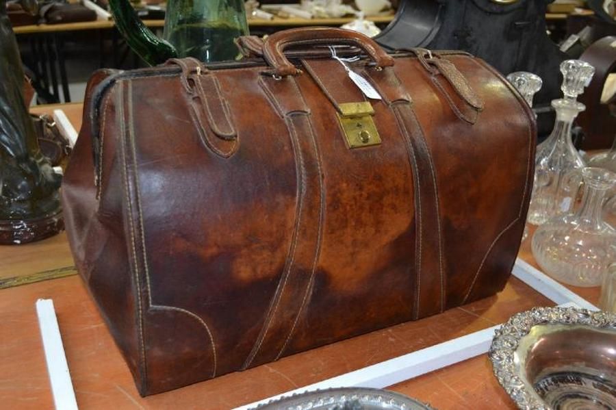 Antique Leather Gladstone Bag - Handbags & Purses - Costume