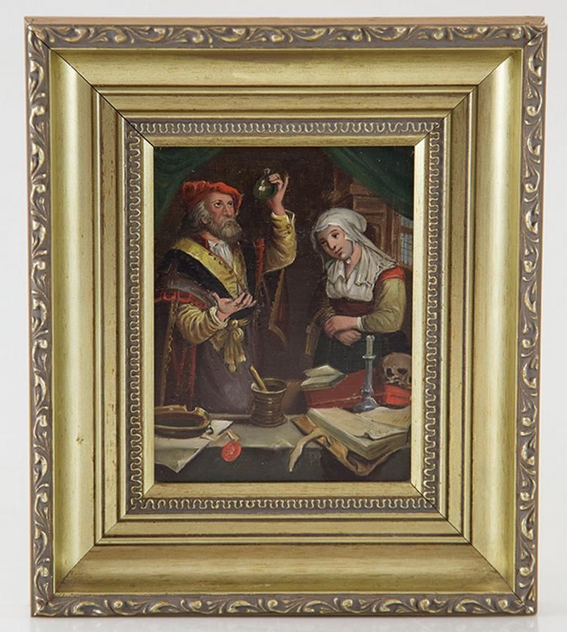 Pair 19th century European Alchemy, oil on tin, 15 x 12 cm - Oil ...
