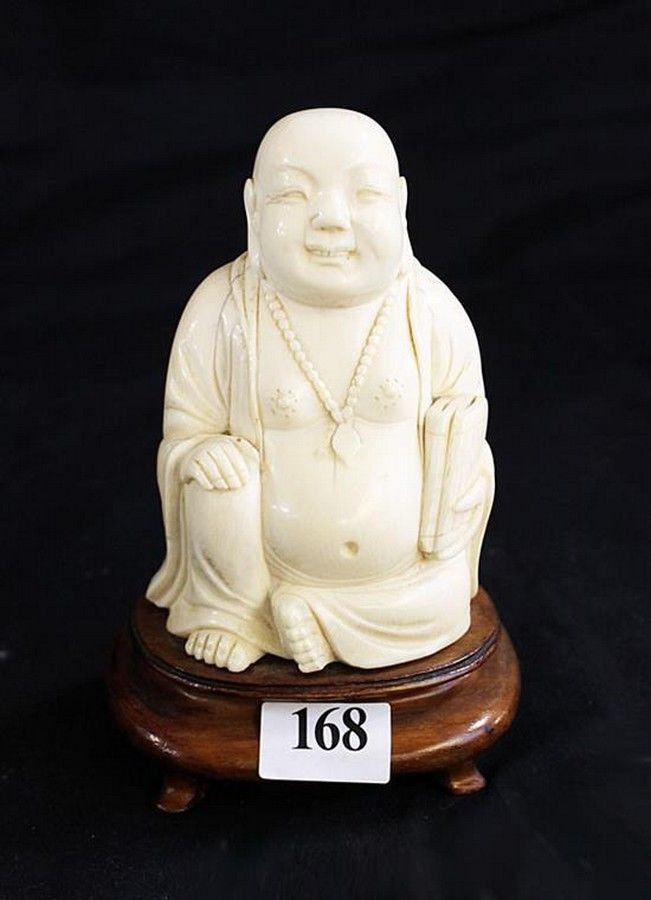 Chinese Ivory Buddha on Wooden Stand - Ivory - Oriental