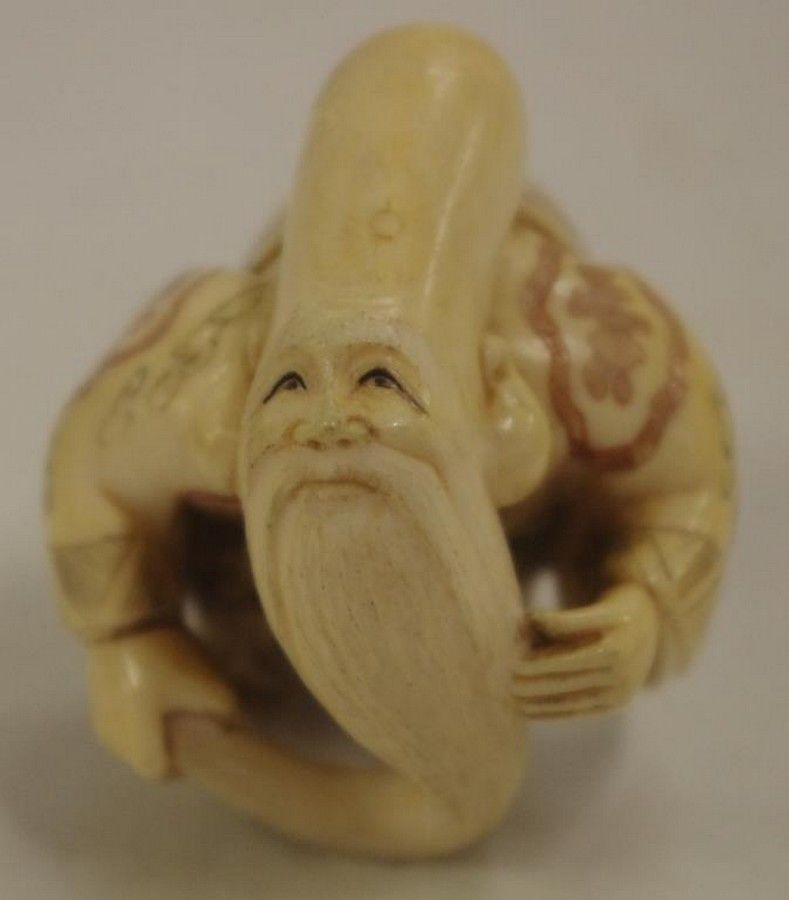 Japanese Carved Ivory Gentleman Figure Signed 5cm Ivory Oriental