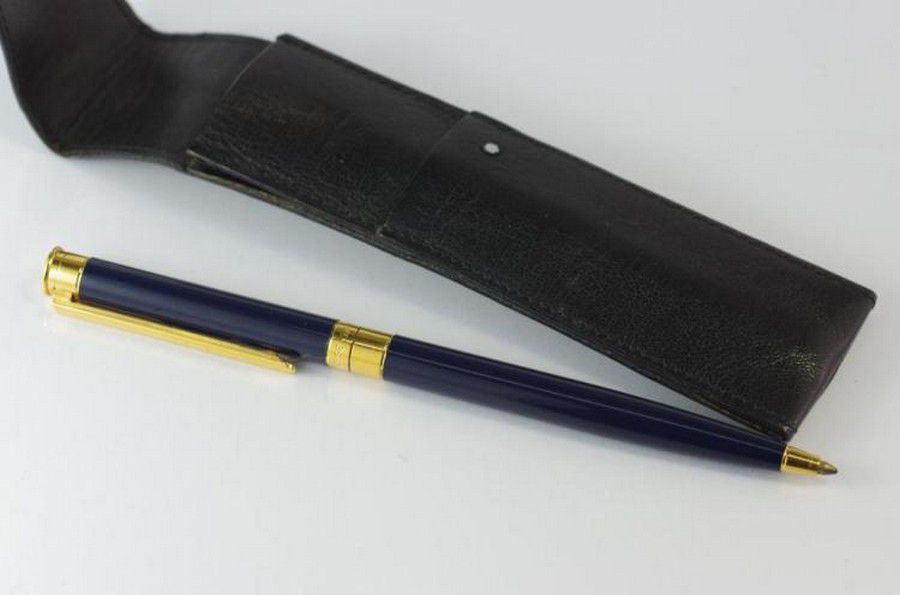 Navy Blue Montblanc Ballpoint Pen with Leather Pouch Writing Pens
