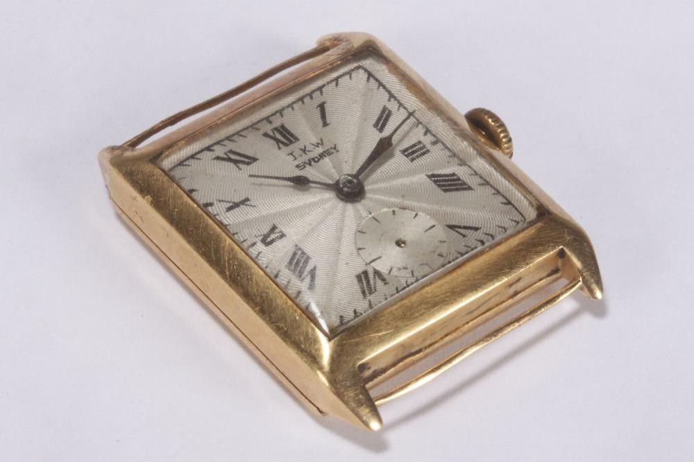 18ct Gold Square Dial Swiss Wristwatch with Roman Numerals - Watches ...