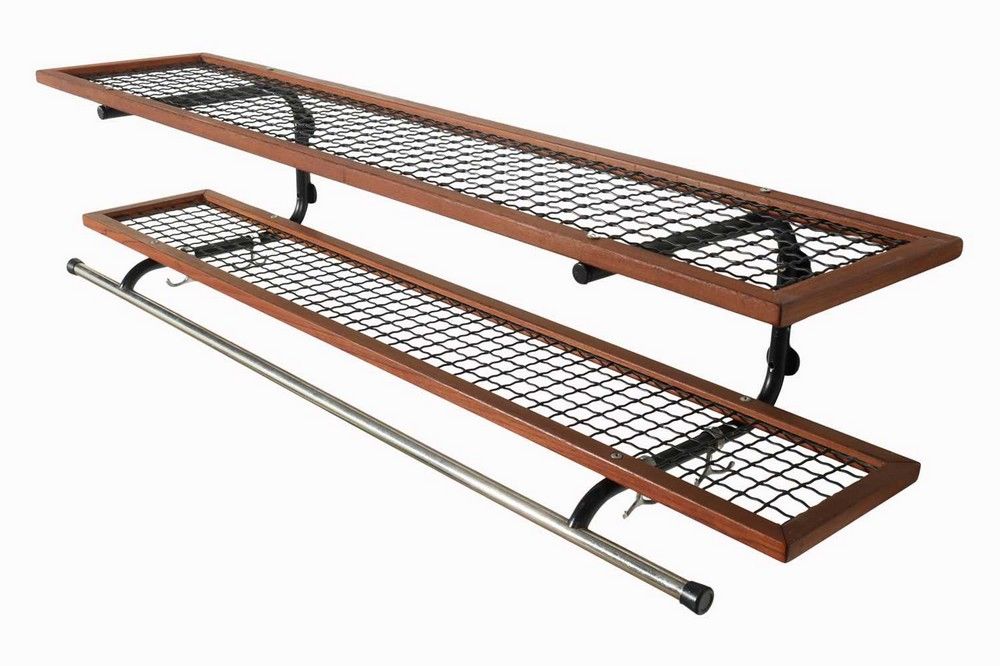 Teak Wire Mesh Coat & Shoe Rack, 1960s Sweden - Racks - Small Wooden Items