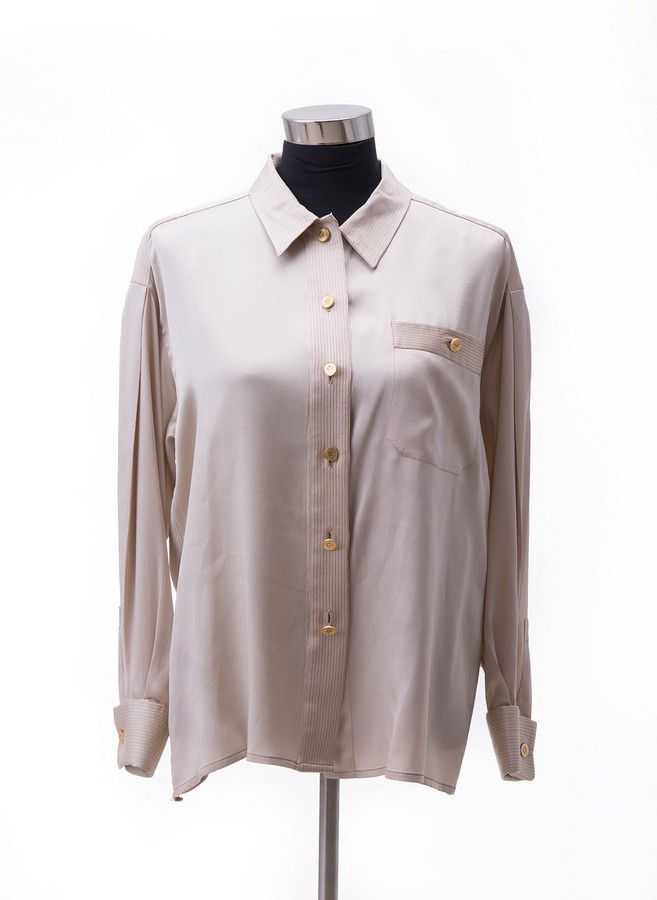 Chanel Beige Silk Blouse with Gold Stitch Details - Clothing - Women's ...