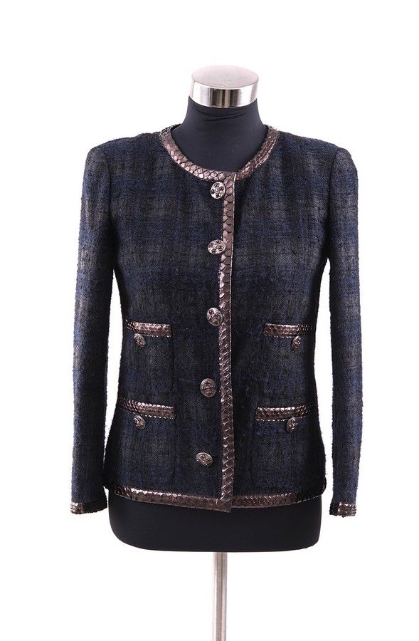 Chanel Navy Tweed Jacket with Snakeskin Trim - Clothing - Women's ...