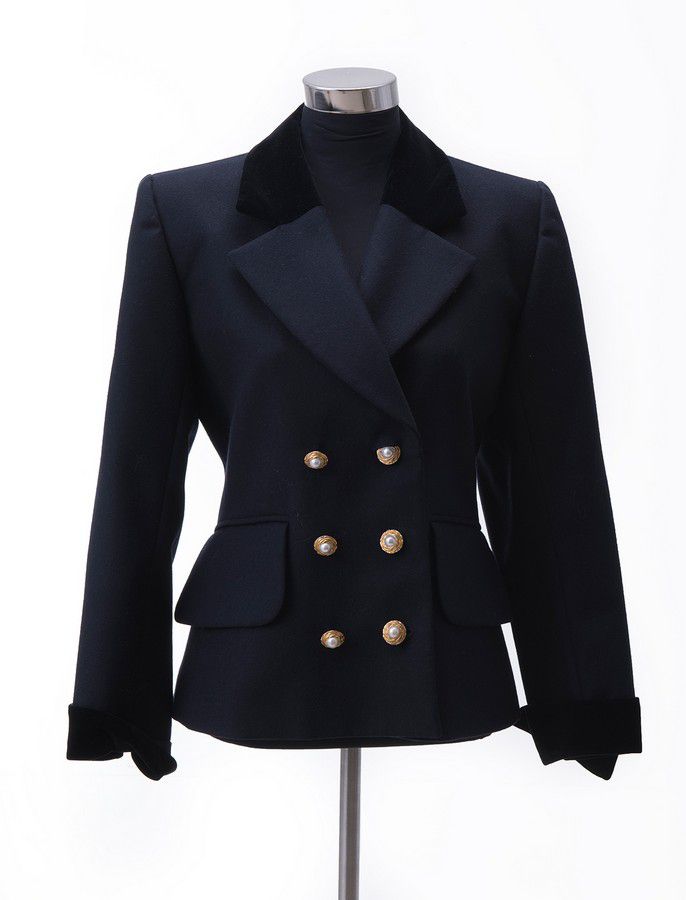 YSL Black Wool Jacket with Velvet and Pearl Details - Clothing - Women ...
