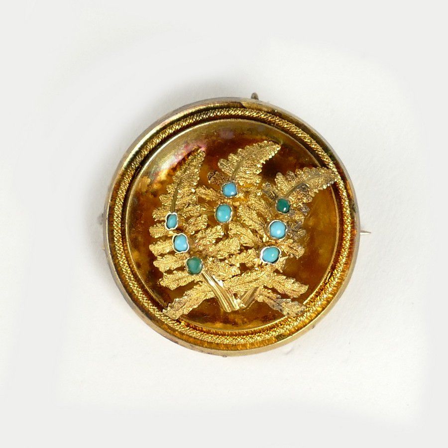 Turquoise Fern Leaf Brooch with Victorian Gilding - Brooches - Jewellery