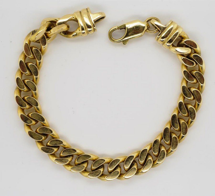 18ct yellow gold Cuban link bracelet 19 cm long, weight 49g - Bracelets