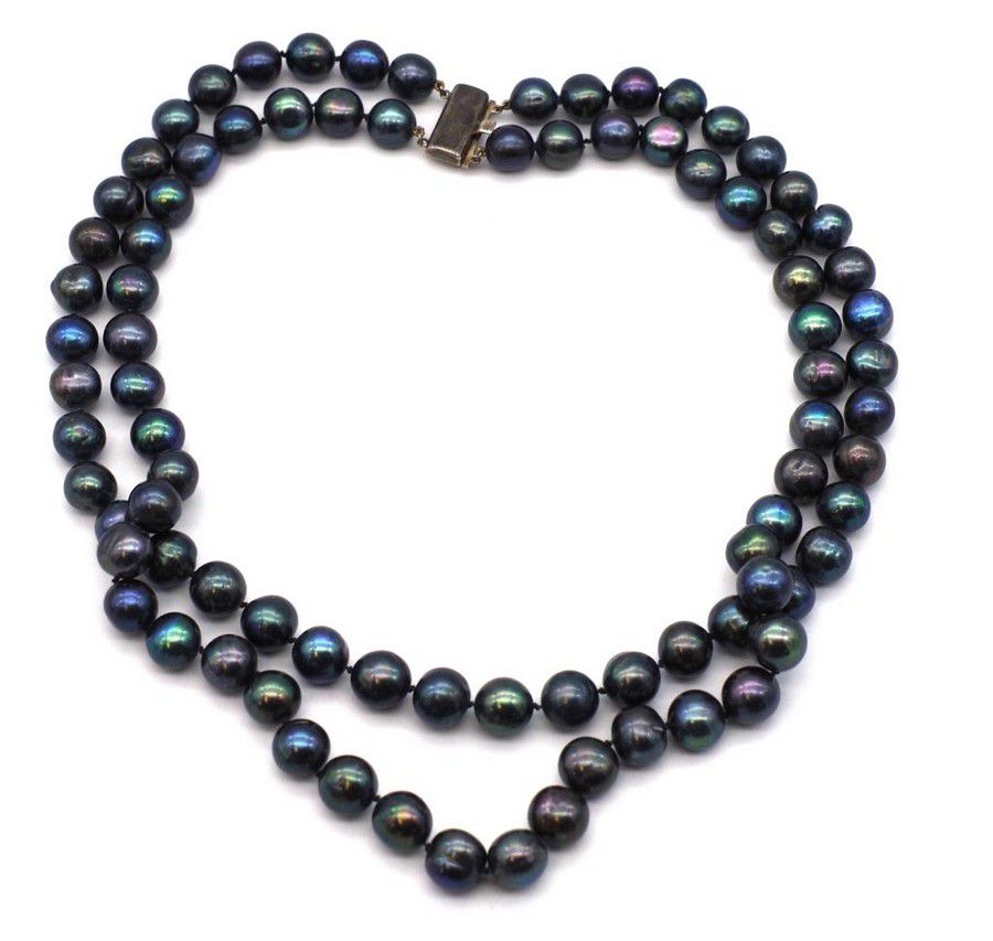 Black pearl necklace with a silver clasp, marked 925. - Necklace/Chain ...