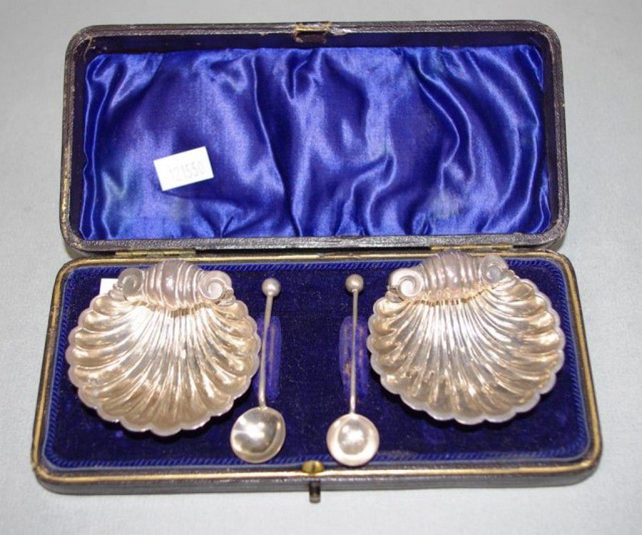 Victorian Sterling Silver Shell Salt Set with Spoons - Condiment ...