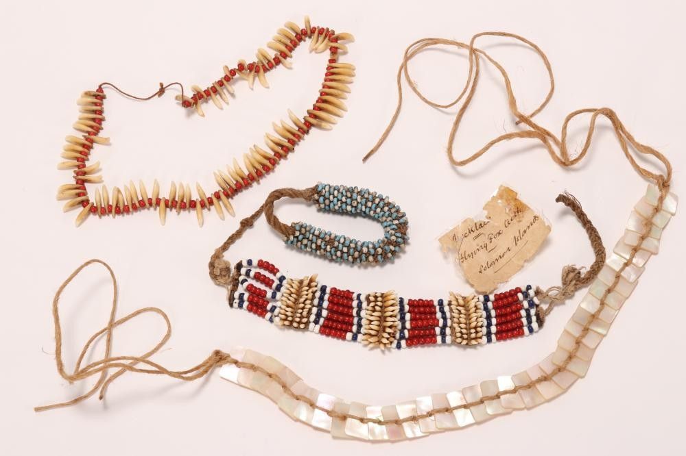 Solomon Island necklaces and anklet with flying fox teeth and beads ...