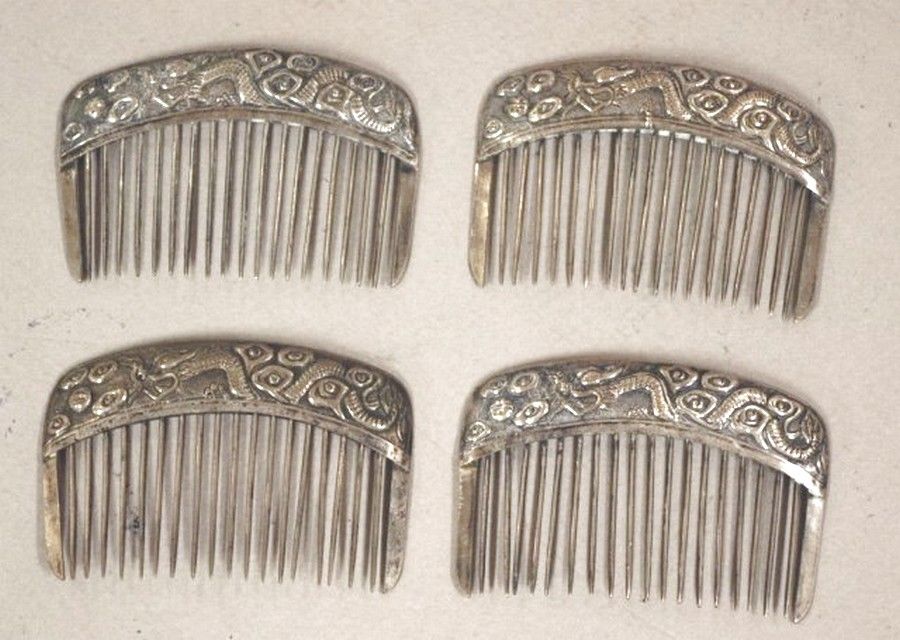 Antique Chinese Dragon Silver Hair Combs (6cm) - Zother - Oriental