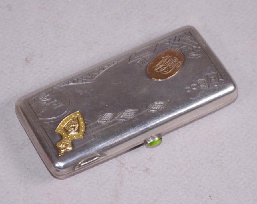 Russian Silver Cigarette Case with Engraved Gold Shield - Smoking ...