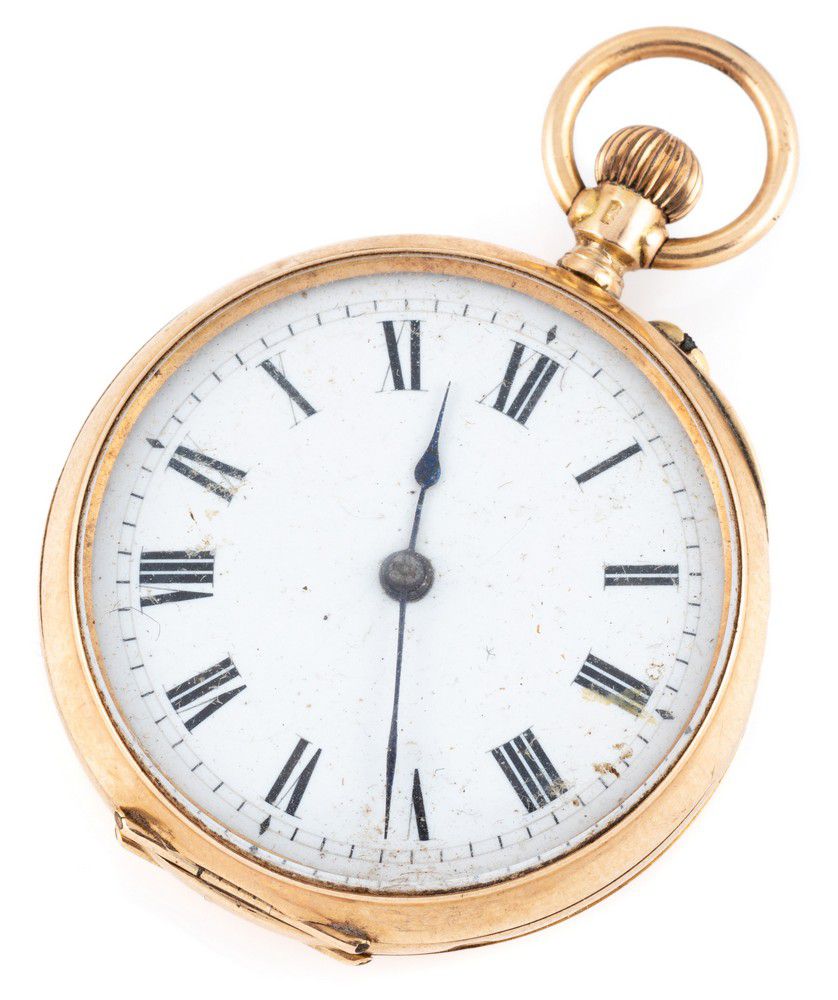 A Vintage 14ct Gold Ladys Open Face Pocket Watch White Dial