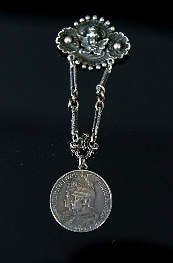 Cherub Brooch with 1901 German Coin Suspended - Brooches - Jewellery