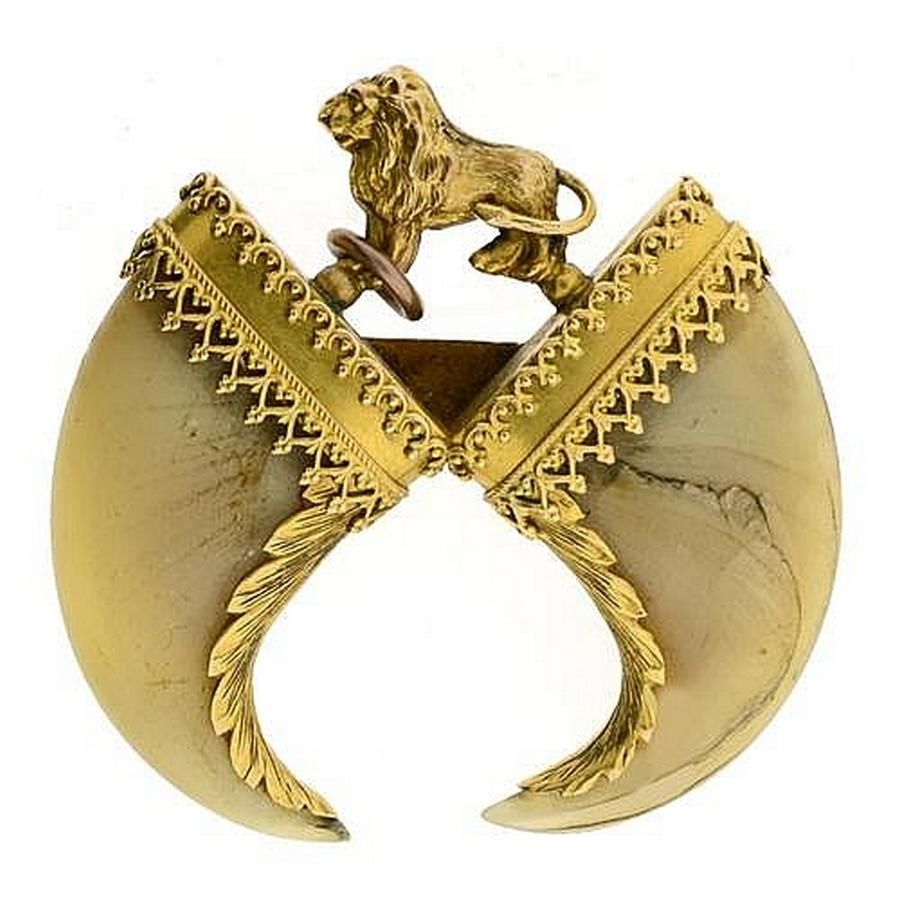 Victorian Tiger Claw Brooch with Gold Lion Surmount - Brooches - Jewellery