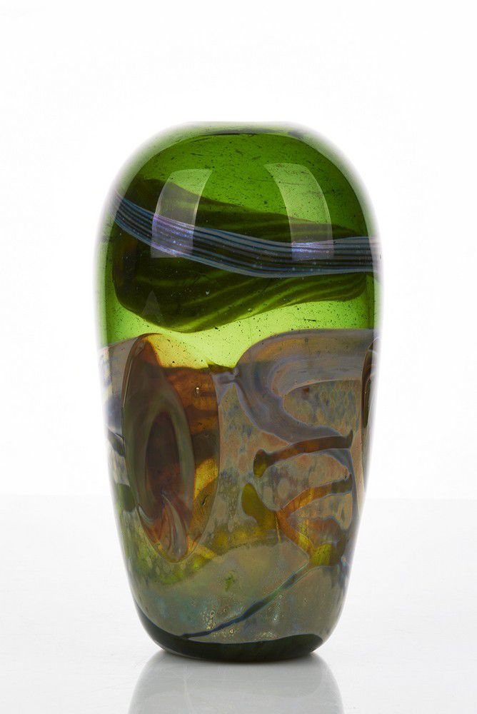 Internal Decorated Glass Vase by Leon Applebaum - United States - Glass