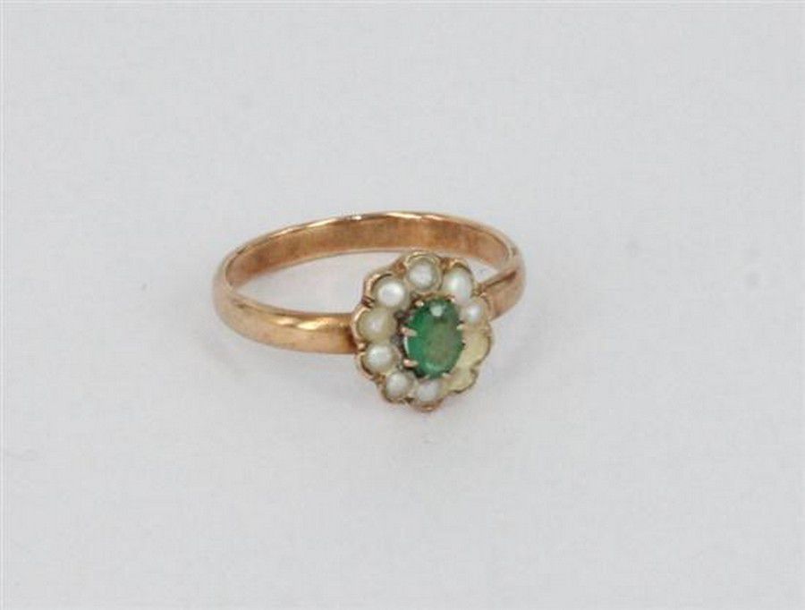 Antique Emerald Doublet Ring with Split Pearls - Rings - Jewellery