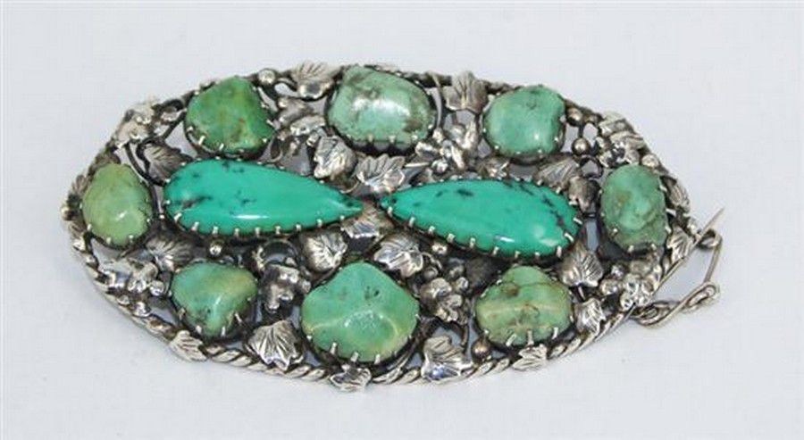 Turquoise-mounted Silver Brooch by Rhoda Wager - Brooches - Jewellery