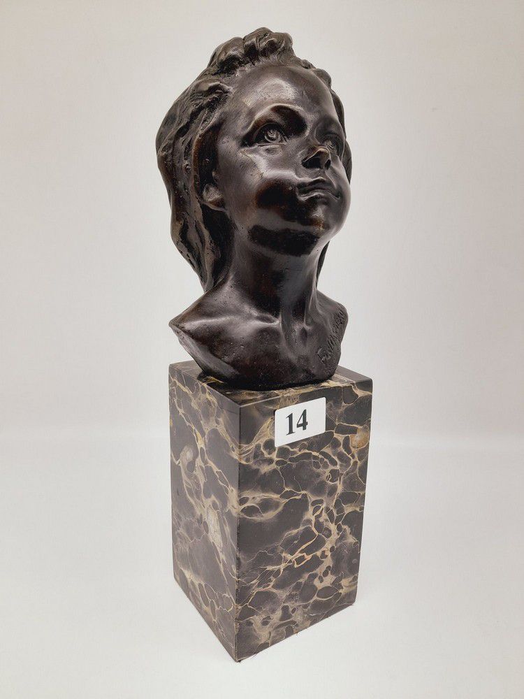 Bronze Girl Bust on Marble Base by FixMasseau Busts/Heads
