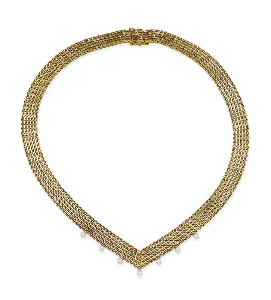 Cultured Pearl Mesh Necklace, 14ct Gold, 55.8gm - Necklace/Chain ...