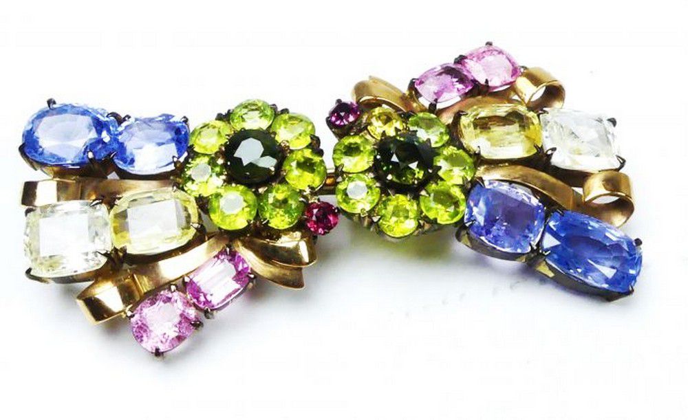 Multi Coloured Sapphire and Peridot Brooch Brooches Jewellery