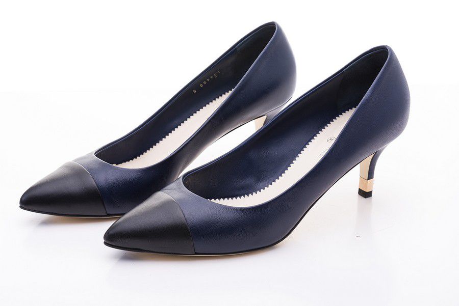 Chanel Navy and Black Court Shoes with Gold Detail - Footwear - Costume ...