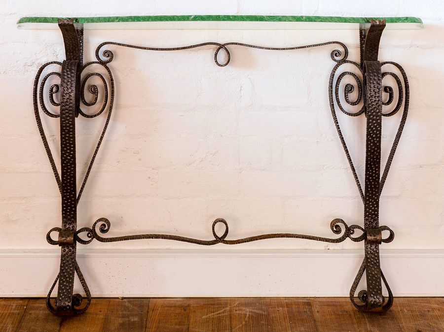 A French Wrought Iron Console Table, Iron Console Table With Glass Top
