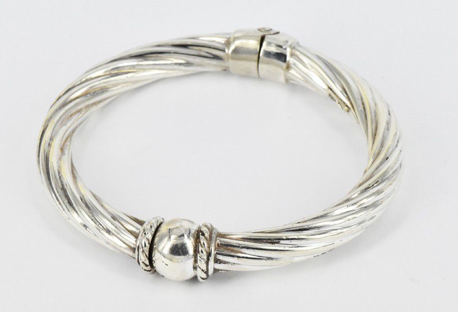 Italian Sterling Silver Bangle with Spring Clasp - Bracelets/Bangles ...