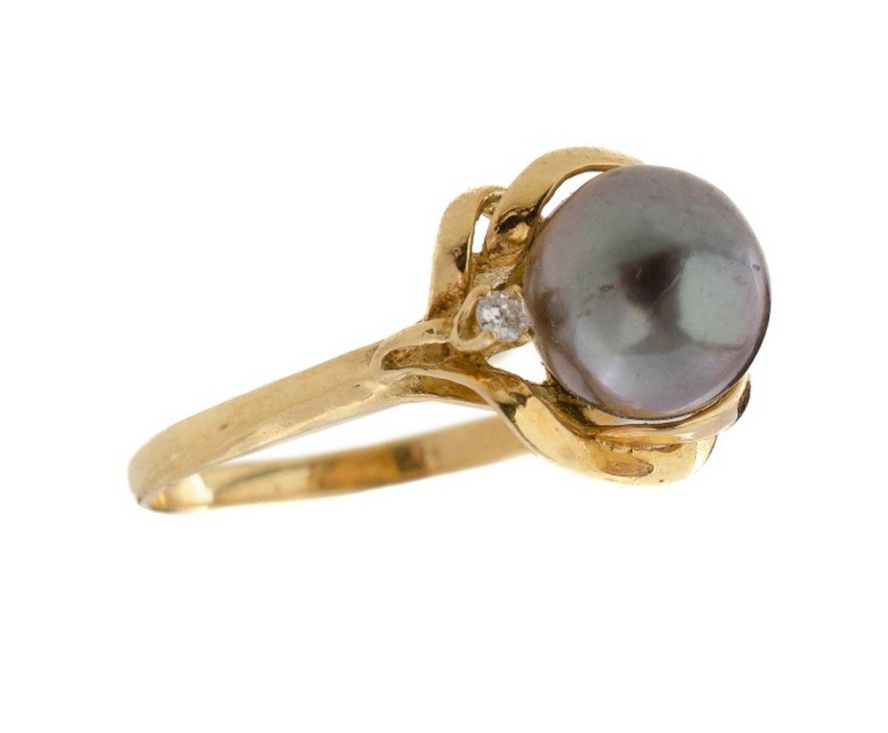 Ct Yellow Gold Pearl Diamond Ring Mm Black Pearl With Rings