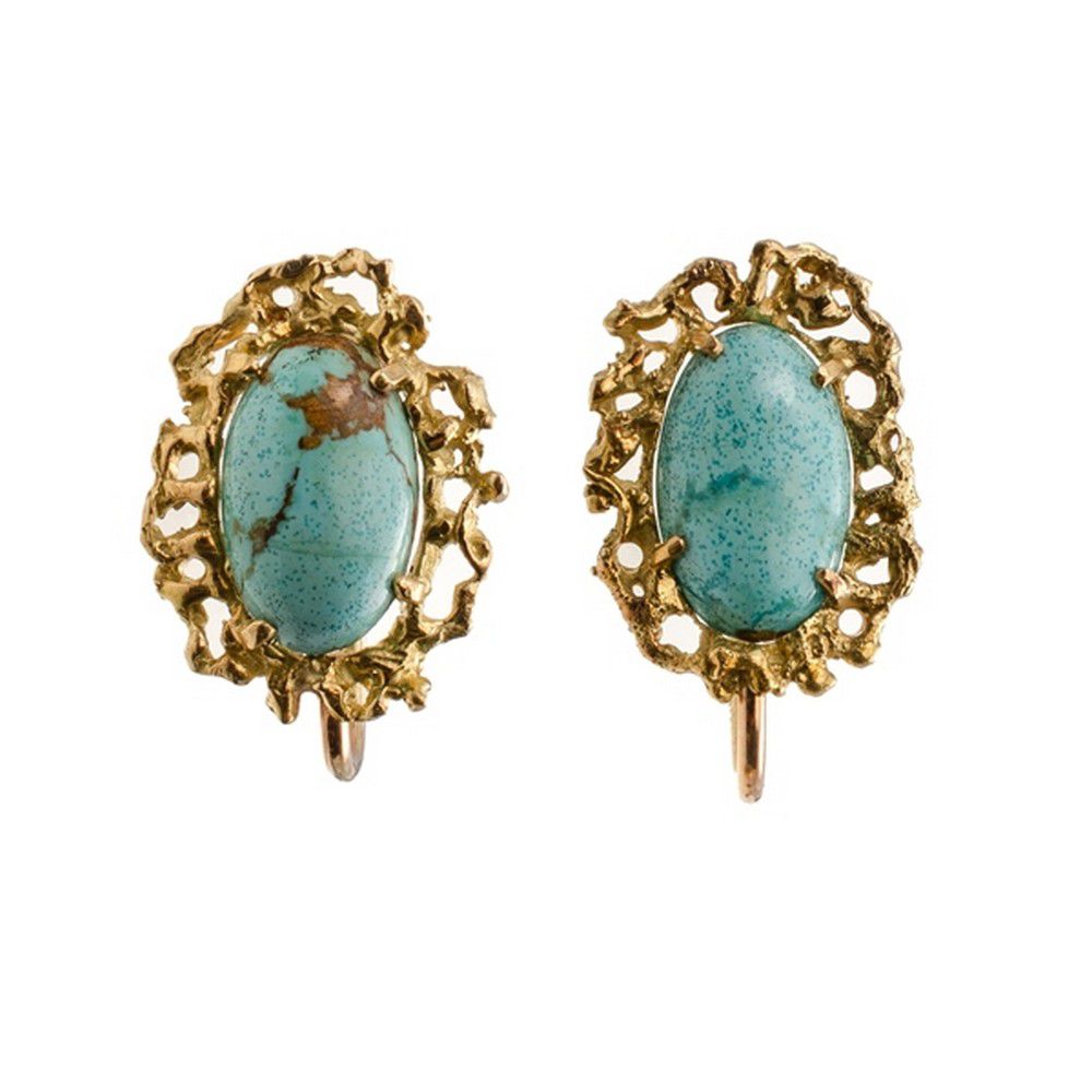 18ct Gold Blue Stone Earrings from Sydney Estate - Earrings - Jewellery