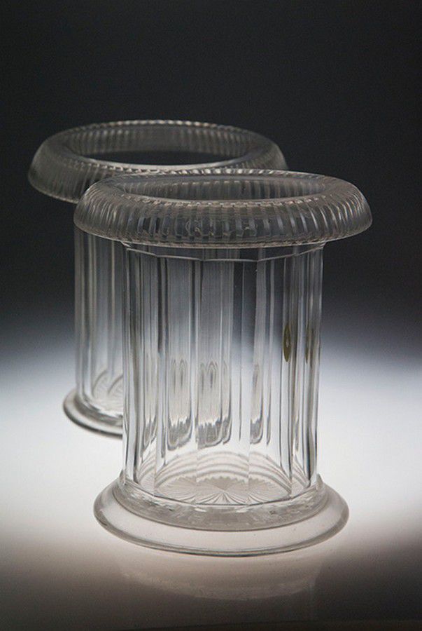 Victorian faceted glass bottle coasters with foldover rims British
