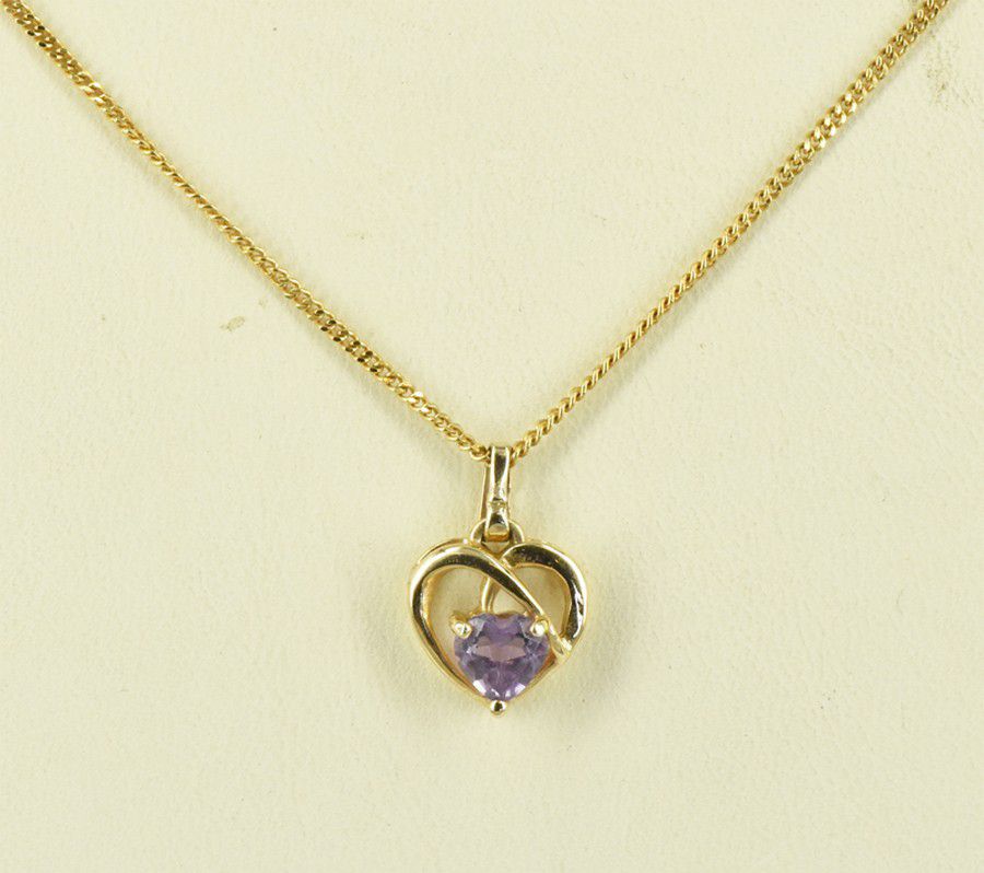 Amethyst Heart Pendant on 9ct Gold Chain - Pendants/Lockets - Jewellery